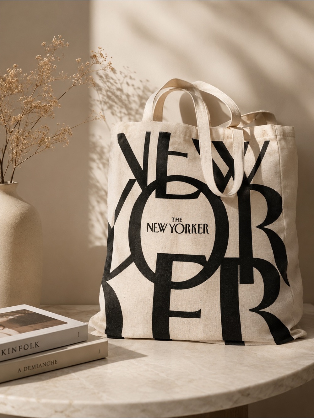 Canvas Tote Bag in Natural with Black Print